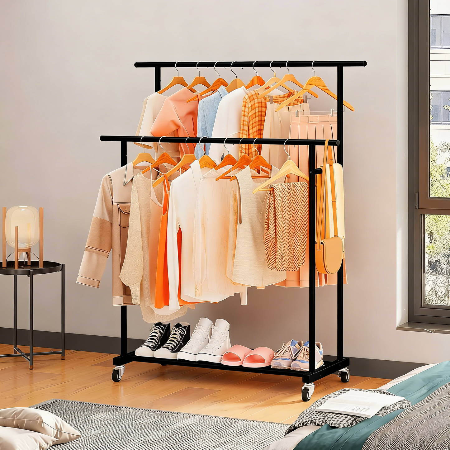 Double-Tier Rolling Clothing Rack