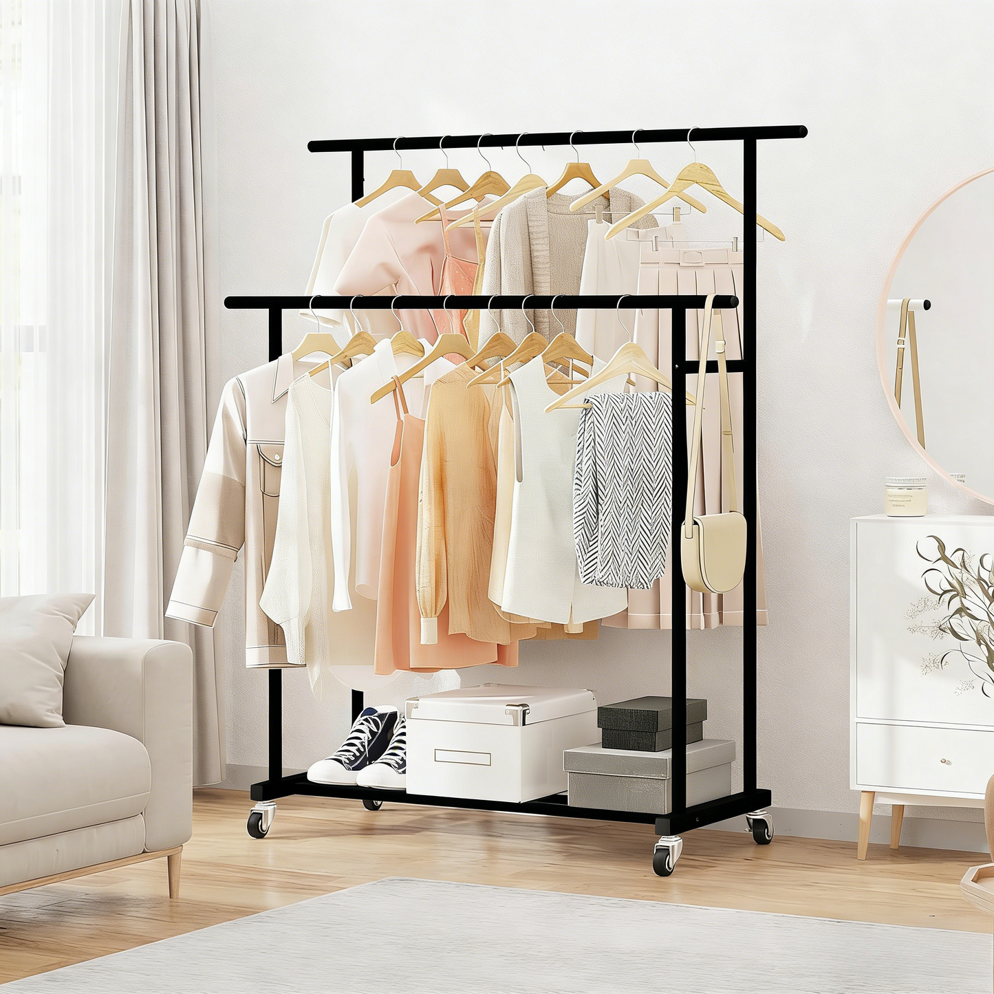Double-Tier Rolling Clothing Rack