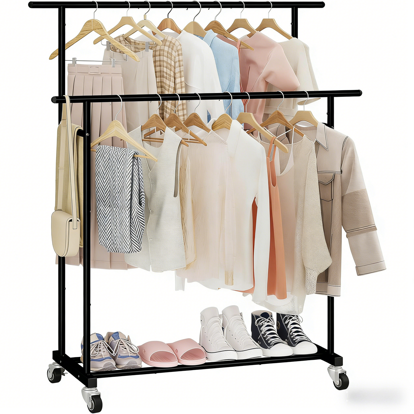 Double-Tier Rolling Clothing Rack