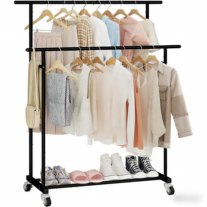 Double-Tier Rolling Clothing Rack
