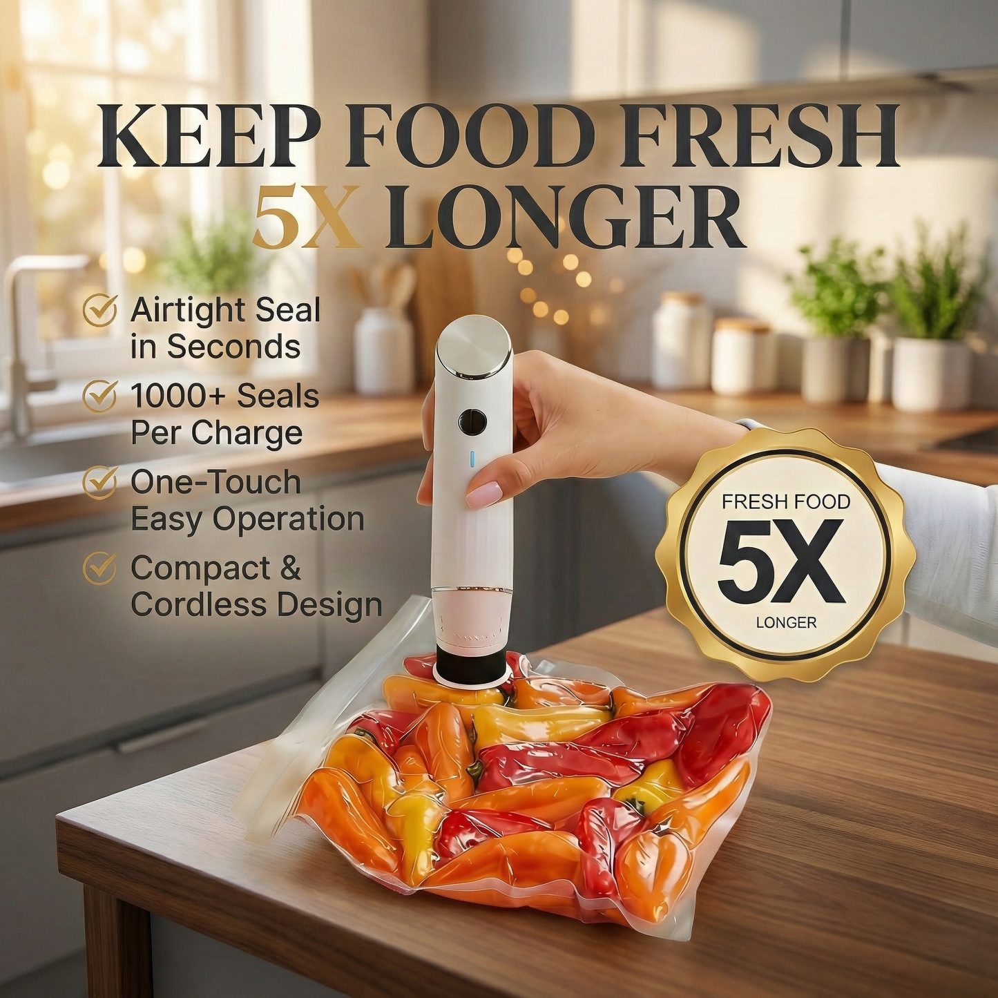 FreshLock™ Cordless Vacuum Sealer Bundle with Glass Containers & Reusable Bags