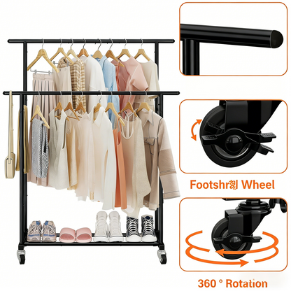 Double-Tier Rolling Clothing Rack
