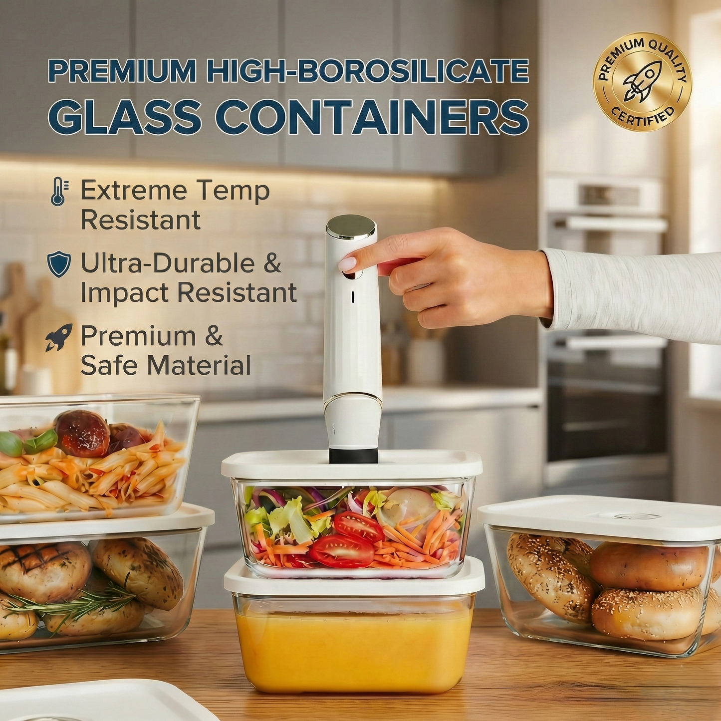 FreshLock™ Cordless Vacuum Sealer Bundle with Glass Containers & Reusable Bags