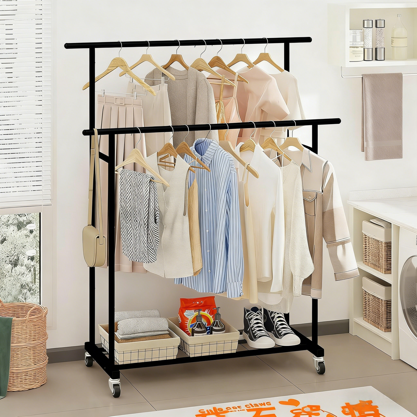 Double-Tier Rolling Clothing Rack