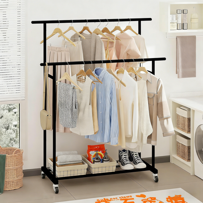 Double-Tier Rolling Clothing Rack