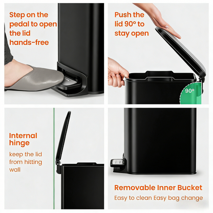 Compact Pedal-Activated Trash Can