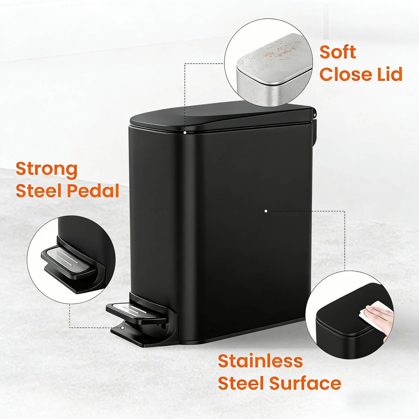 Compact Pedal-Activated Trash Can