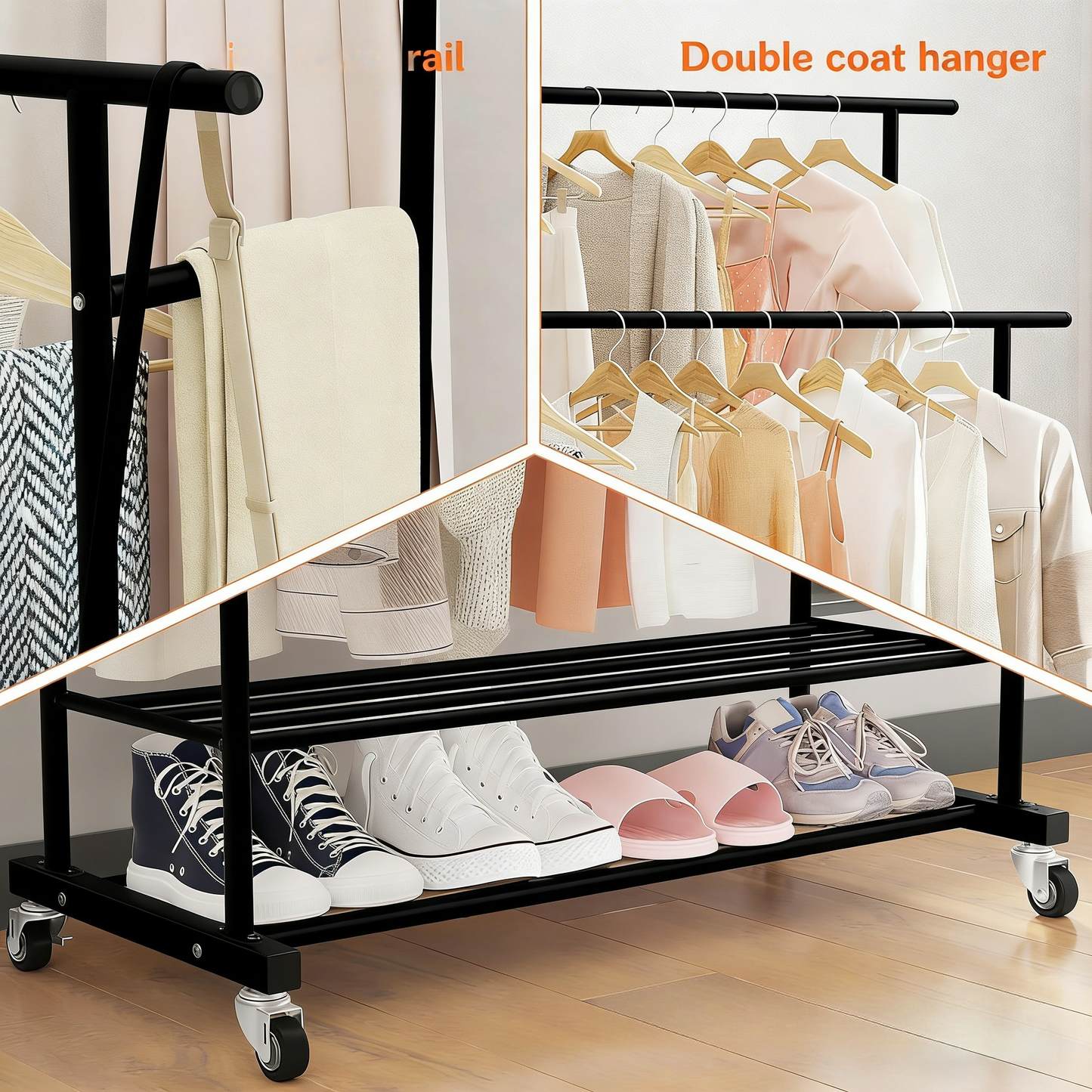 Double-Tier Rolling Clothing Rack