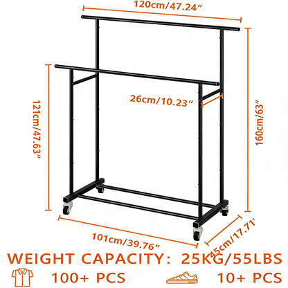 Double-Tier Rolling Clothing Rack