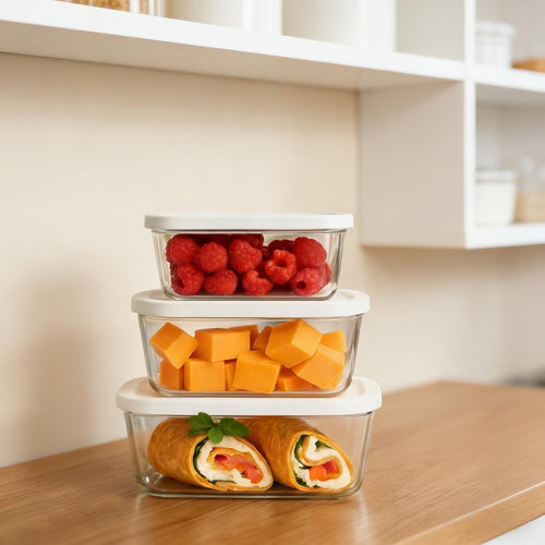 3-Piece Glass Vacuum Food Storage Containers Set (S/M/L Sizes)