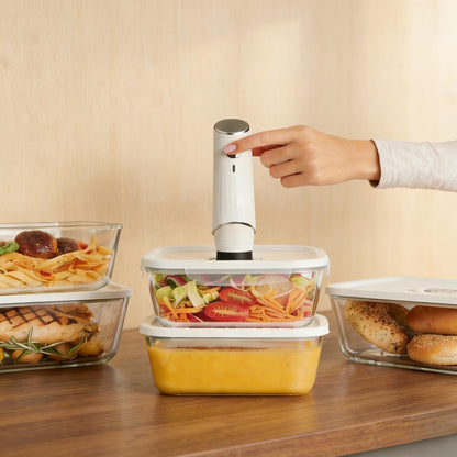 3-Piece Glass Vacuum Food Storage Containers Set (S/M/L Sizes)